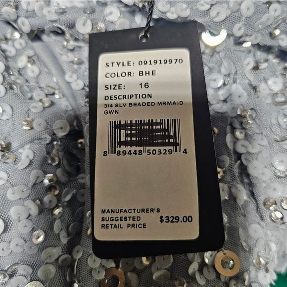 SOLD!!ADRIANNA PAPELL Light Blue Sequin 3/4 Sleeve Gown - Size 16 NWT - Picture 5 of 14